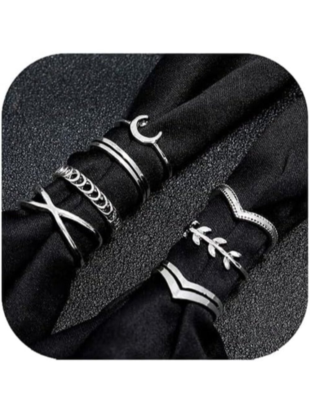 Women's Silver Plated Zinc Silver Star Moon Vintage Stack able Knuckle Ring Set